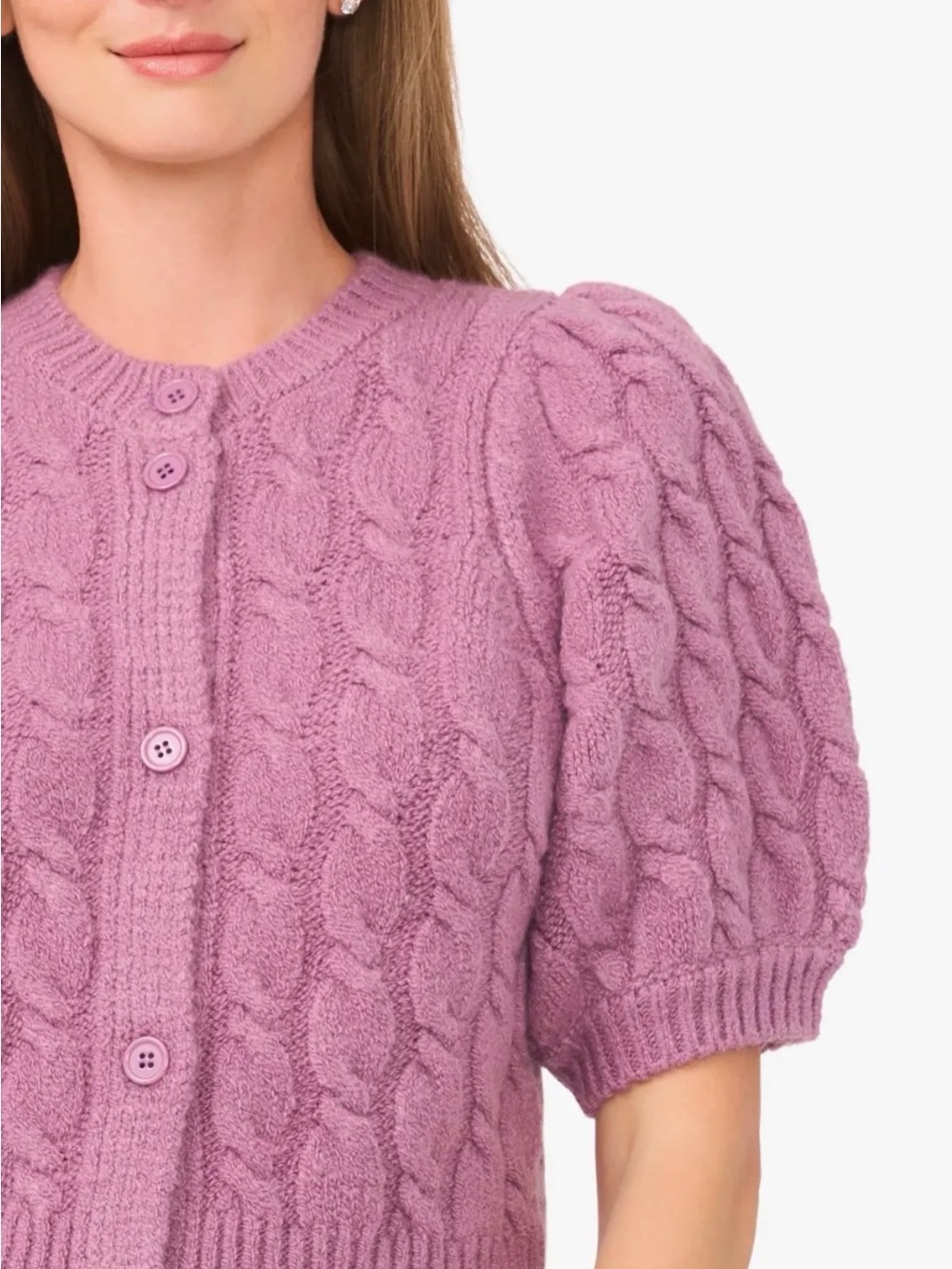 Halogen Pink Cable Knit Short Sleeve Cardigan